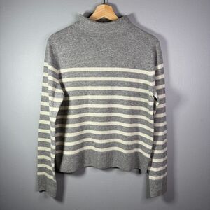 Vince Cashmere Wool Blend Grey And White Striped Funnel Neck Sweater Size M